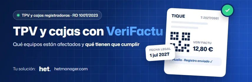 Portada: TPV de un comercio imprimiendo un tique con código QR de VeriFactu
